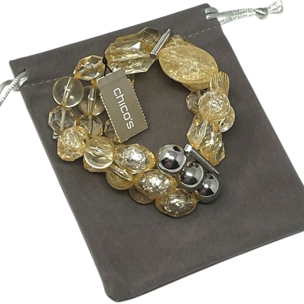 Chico’s Gold Tone Multi Strand Beaded Bracelet | Champagne Silver Accent NWT $45